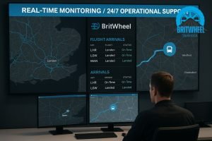 Operations control room showing real‑time coach tracking and flight schedules