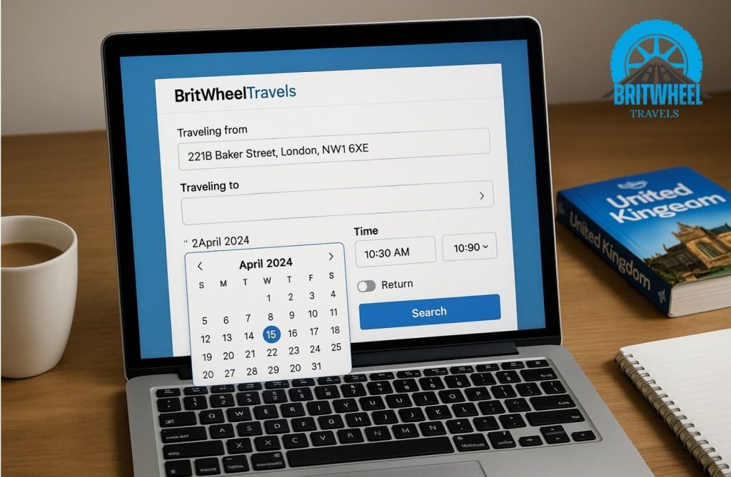 Close‑up of booking form fields for entering addresses, dates and times on BritWheelTravels booking page