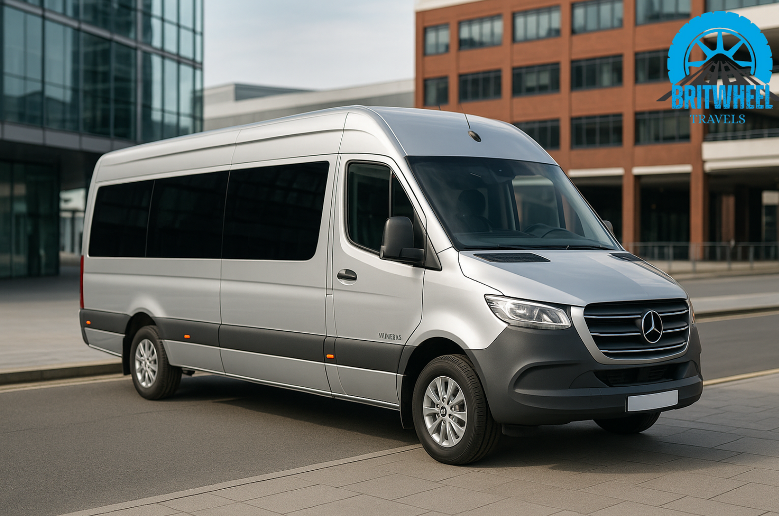 Modern minibus parked in a UK setting, showcasing reliable group transport services